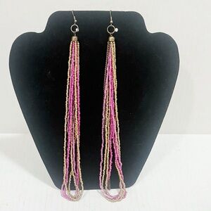 Seed Bead Shoulder Duster Earrings, Retro 90s Glass Bead Tassel Earrings